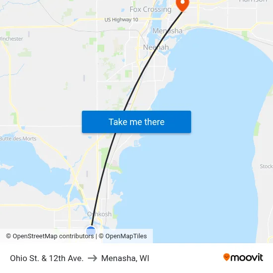 Ohio St. & 12th Ave. to Menasha, WI map