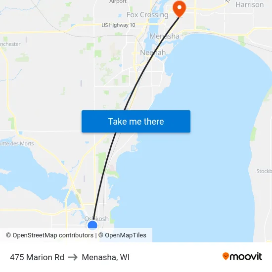 475 Marion Rd to Menasha, WI map