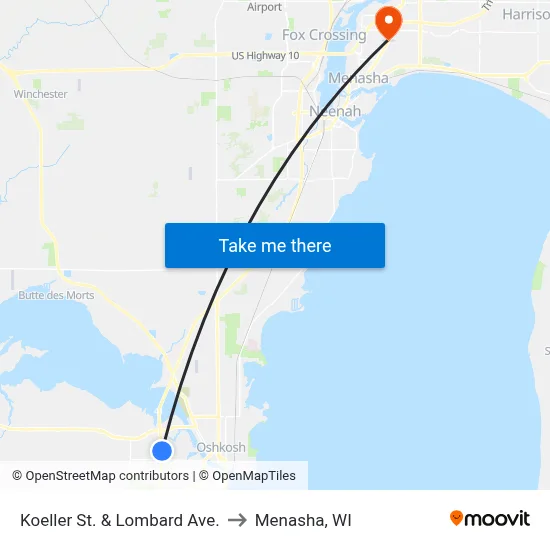 Koeller St. & Lombard Ave. to Menasha, WI map