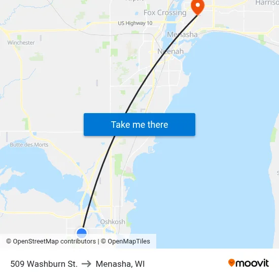 509 Washburn St. to Menasha, WI map
