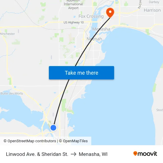 Linwood Ave. & Sheridan St. to Menasha, WI map