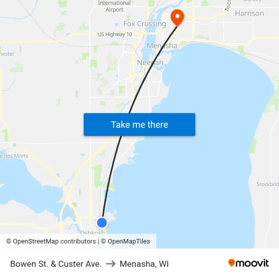 Bowen St. & Custer Ave. to Menasha, WI map