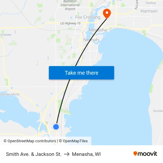 Smith Ave. & Jackson St. to Menasha, WI map