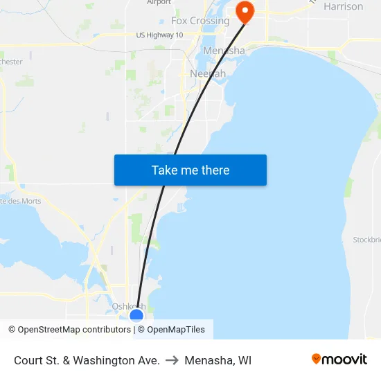 Court St. & Washington Ave. to Menasha, WI map