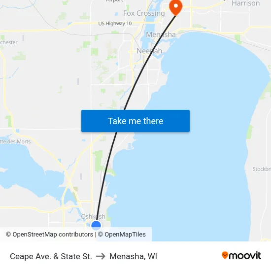 Ceape Ave. & State St. to Menasha, WI map