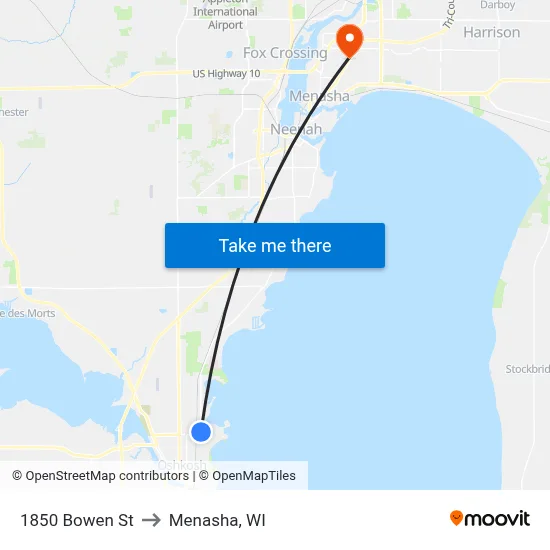 1850 Bowen St to Menasha, WI map