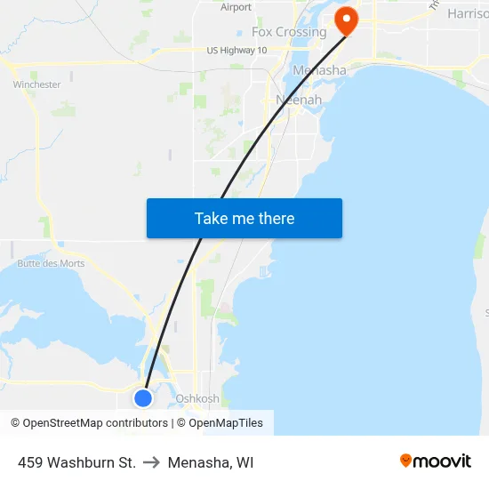 459 Washburn St. to Menasha, WI map
