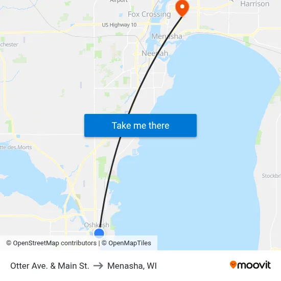Otter Ave. & Main St. to Menasha, WI map