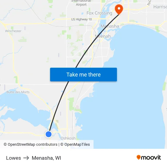 Lowes to Menasha, WI map