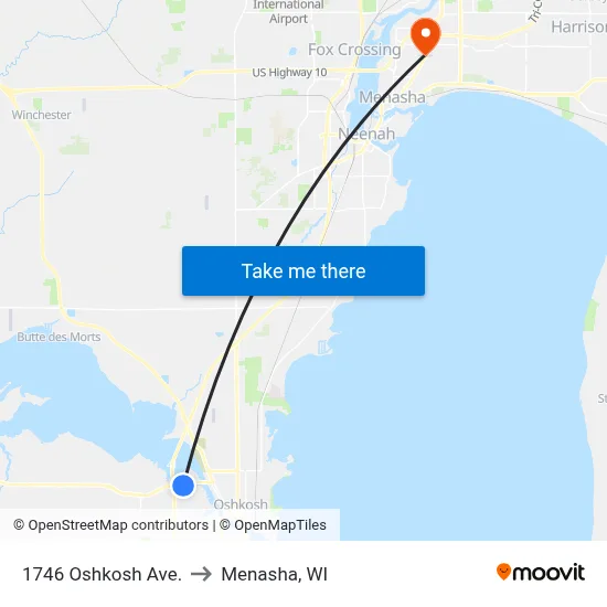 1746 Oshkosh Ave. to Menasha, WI map