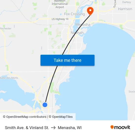 Smith Ave. & Vinland St. to Menasha, WI map