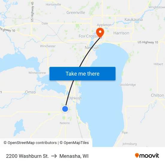 2200 Washburn St. to Menasha, WI map