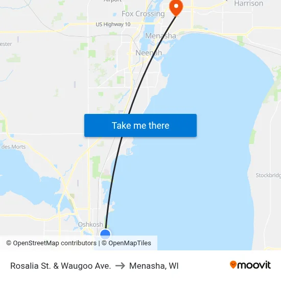 Rosalia St. & Waugoo Ave. to Menasha, WI map