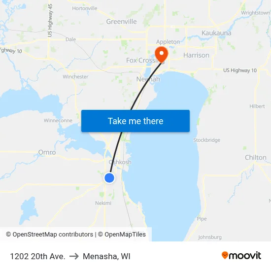1202 20th Ave. to Menasha, WI map