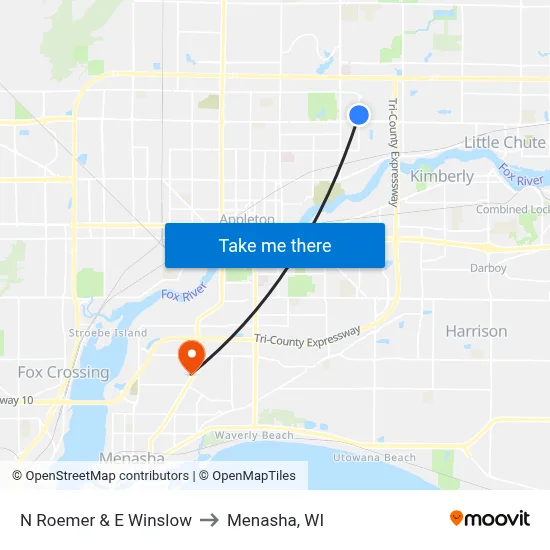 N Roemer & E Winslow to Menasha, WI map