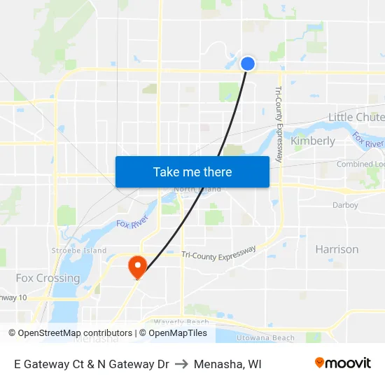 E Gateway Ct & N Gateway Dr to Menasha, WI map