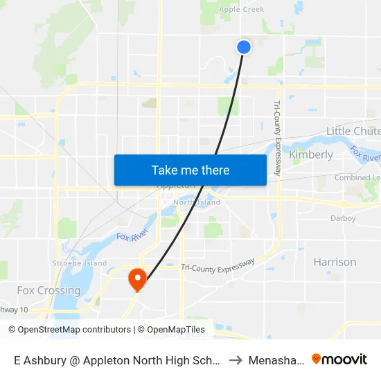 E Ashbury @ Appleton North High School Drive to Menasha, WI map