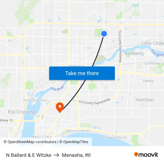 N Ballard & E Witzke to Menasha, WI map