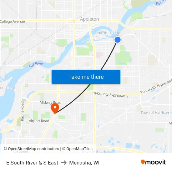 E South River & S East to Menasha, WI map
