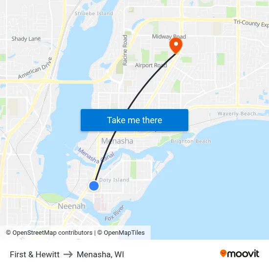 First & Hewitt to Menasha, WI map