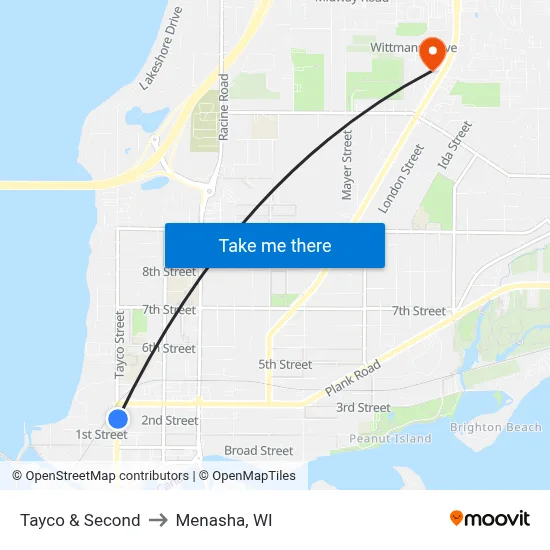 Tayco & Second to Menasha, WI map