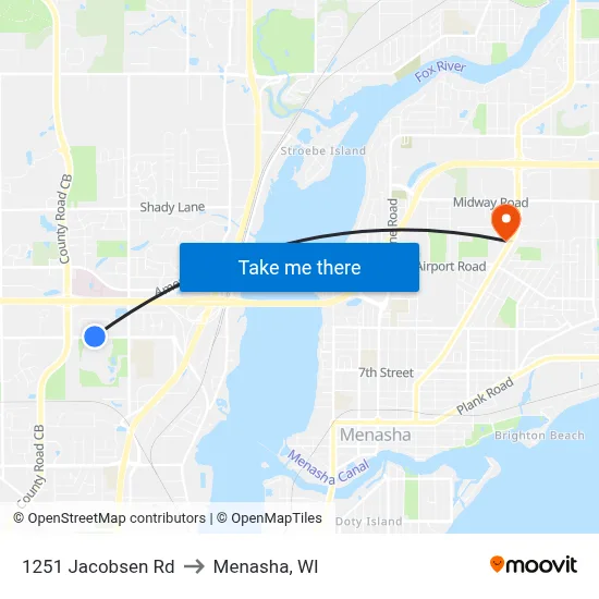 1251 Jacobsen Rd to Menasha, WI map