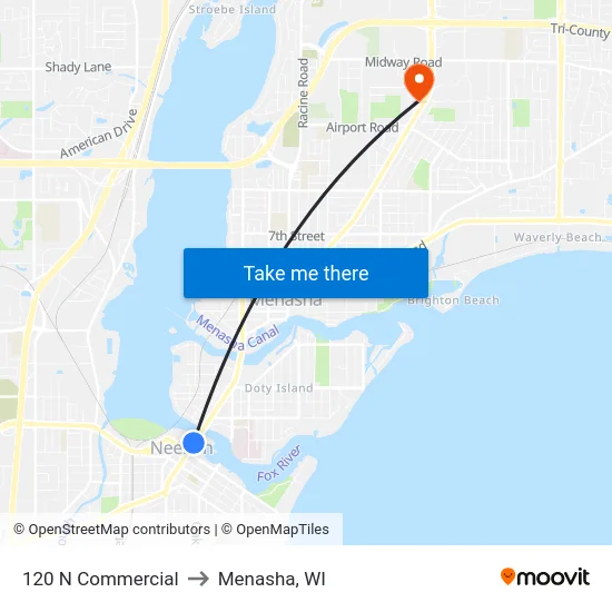 120 N Commercial to Menasha, WI map