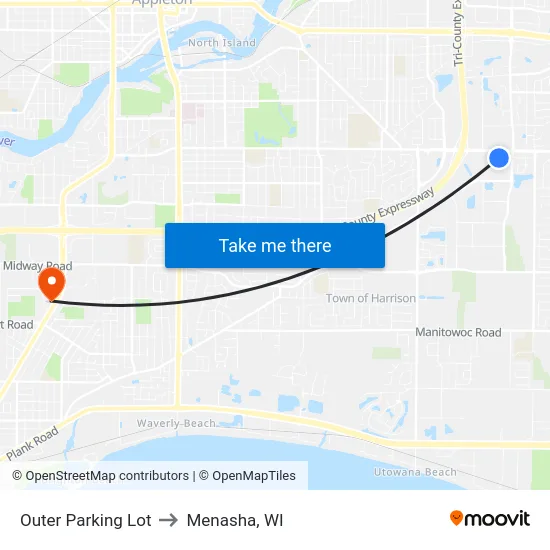 Outer Parking Lot to Menasha, WI map