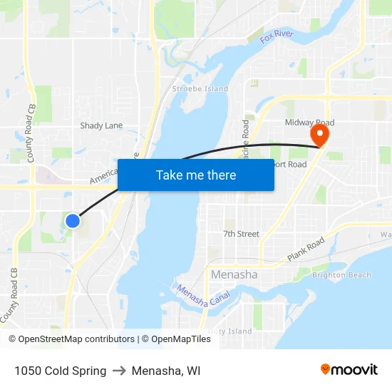 1050 Cold Spring to Menasha, WI map