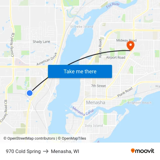 970 Cold Spring to Menasha, WI map
