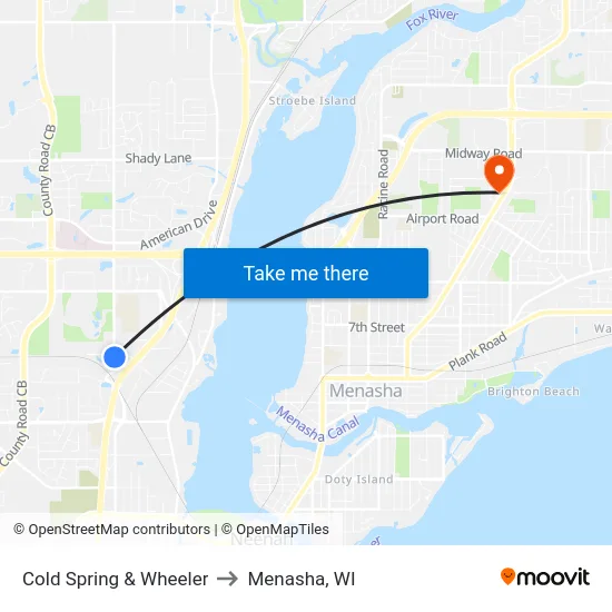 Cold Spring & Wheeler to Menasha, WI map