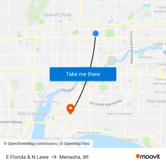 E Florida & N Lawe to Menasha, WI map