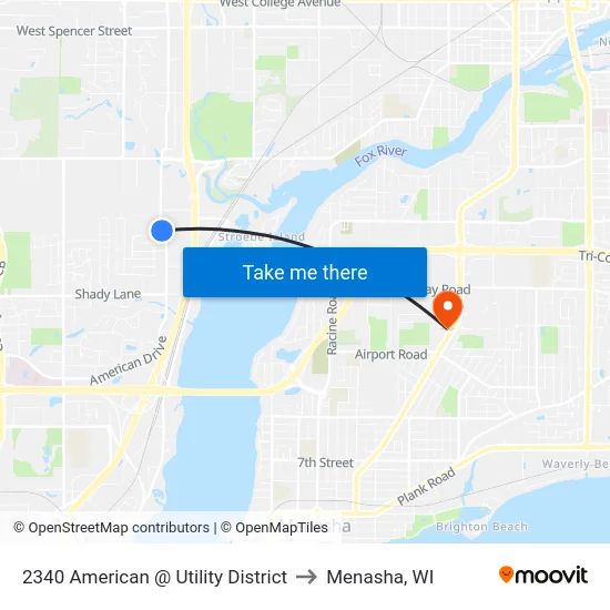 2340 American @ Utility District to Menasha, WI map