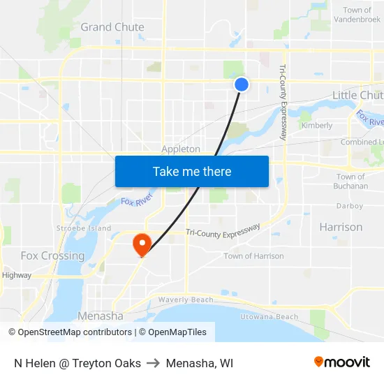 N Helen @ Treyton Oaks to Menasha, WI map