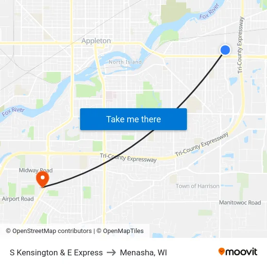 S Kensington & E Express to Menasha, WI map
