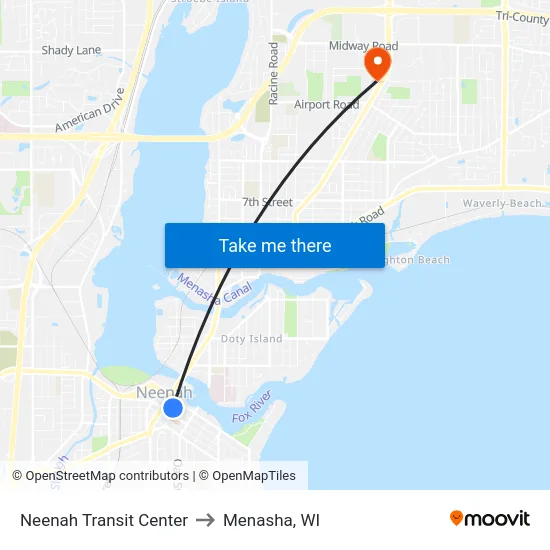 Neenah Transit Center to Menasha, WI map