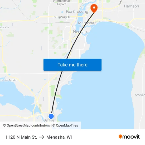1120 N Main St. to Menasha, WI map