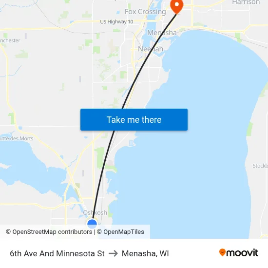 6th Ave And Minnesota St to Menasha, WI map