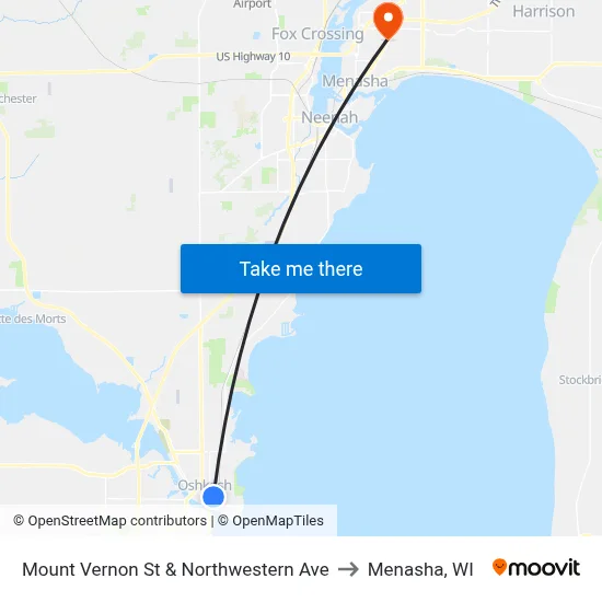 Mount Vernon St & Northwestern Ave to Menasha, WI map