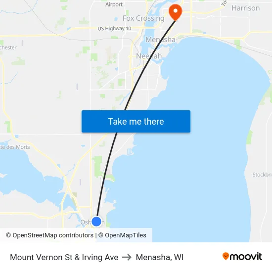 Mount Vernon St & Irving Ave to Menasha, WI map