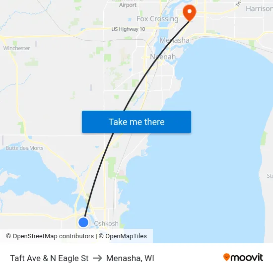 Taft Ave & N Eagle St to Menasha, WI map