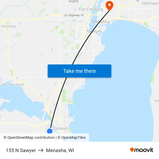 155 N Sawyer to Menasha, WI map