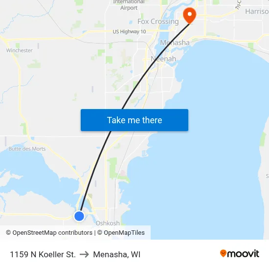 1159 N Koeller St. to Menasha, WI map