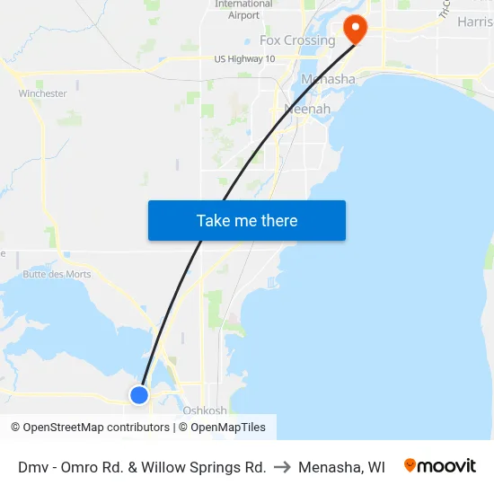 Dmv - Omro Rd. & Willow Springs Rd. to Menasha, WI map