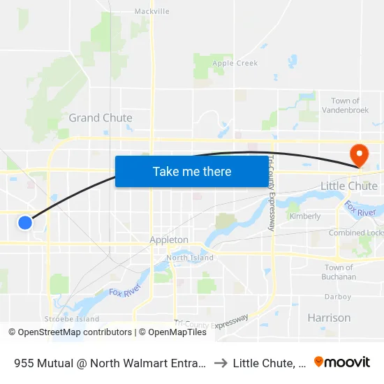 955 Mutual @ North Walmart Entrance to Little Chute, WI map