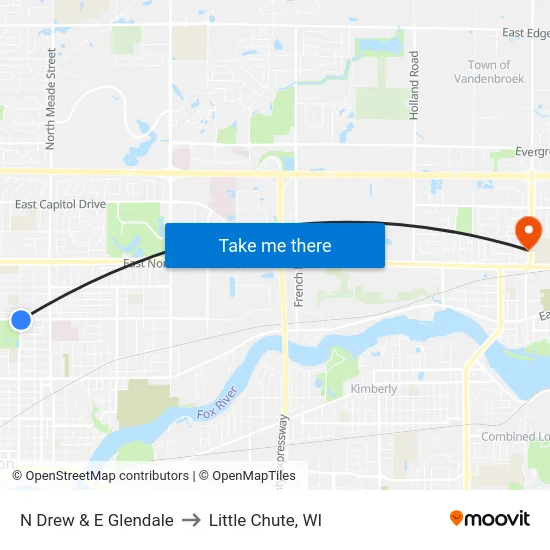 N Drew & E Glendale to Little Chute, WI map