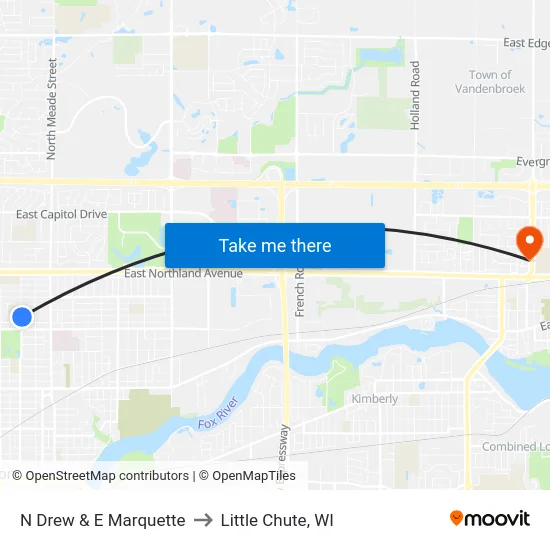 N Drew & E Marquette to Little Chute, WI map