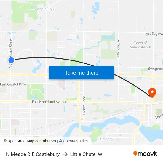 N Meade & E Castlebury to Little Chute, WI map