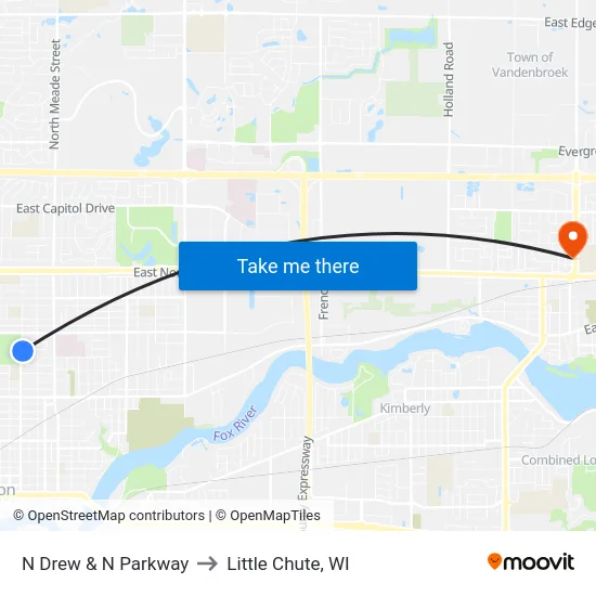 N Drew & N Parkway to Little Chute, WI map