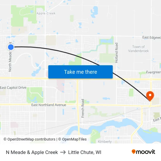 N Meade & Apple Creek to Little Chute, WI map